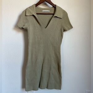 Sage Green Knit Polo Mini Dress